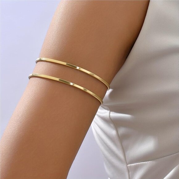 Gold Women Arm Cuff Bracelet Adjustable Layered Chic Jewelry - Picture 3 of 7